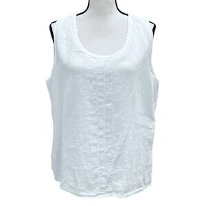 FLAX WHITE LINEN FUNDAMENTAL TANK TOP WITH STITCHING DOWN FRONT